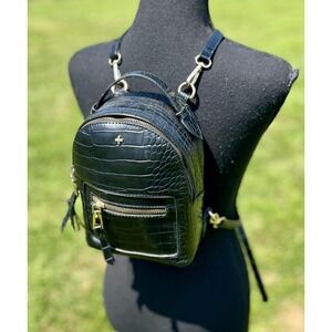 PETA + JAIN Mini Backpack Womens Faux Croc Vegan Leather Gold Hardware Purse‎